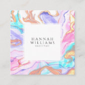 ブルーピンク金ゴールドグリッターQRコード美容師 スクエア名刺 (正面)