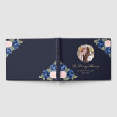 ブルーピンク金ゴールドフローラメモリアル葬儀の写真 ゲストブック (全面)