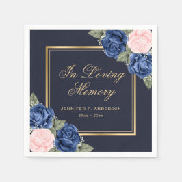 ブルーピンク金ゴールド水彩フローラ葬儀記念 スタンダードカクテルナプキン