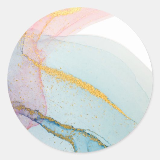 ブルーピンク金ゴールド水彩 ラウンドシール (正面)
