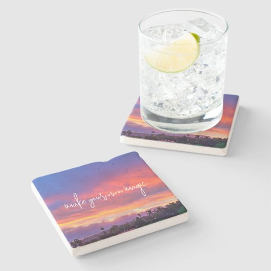 ブルーピンク雲サンセットフォトメイク独自の魔法 ストーンコースター (横)