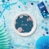 ブルーピンク食べクケーキ銀河系星と惑星 ペーパープレート (パーティー)