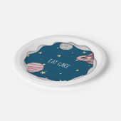 ブルーピンク食べクケーキ銀河系星と惑星 ペーパープレート (アングル)