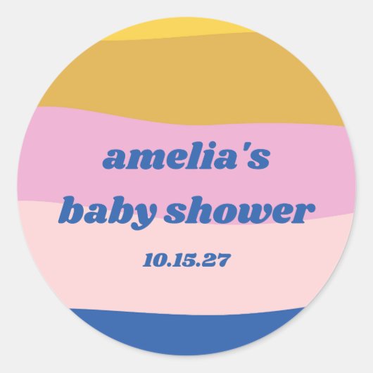 ブルーピンク黄色かわいいよくはしゃぐカスタムベビーシャワー ラウンドシール (正面)