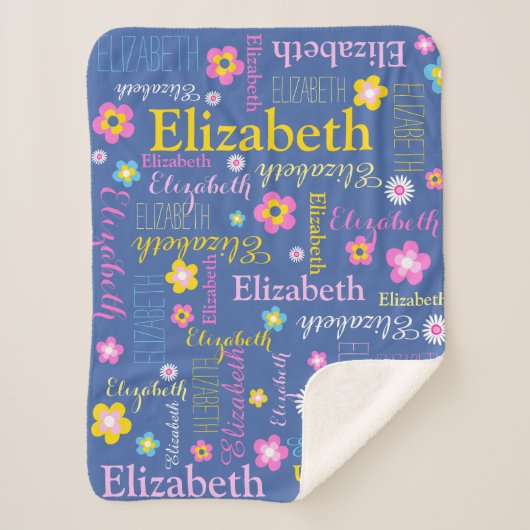ブルーピンク黄色の女の子エリザベス名毛布 シェルパブランケット (正面)