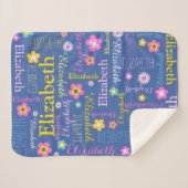 ブルーピンク黄色の女の子エリザベス名毛布 シェルパブランケット (正面(横))