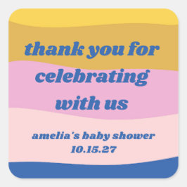 ブルーピンク黄色カスタム色かわいい赤ちゃんシャワーありがとう スクエアシール
