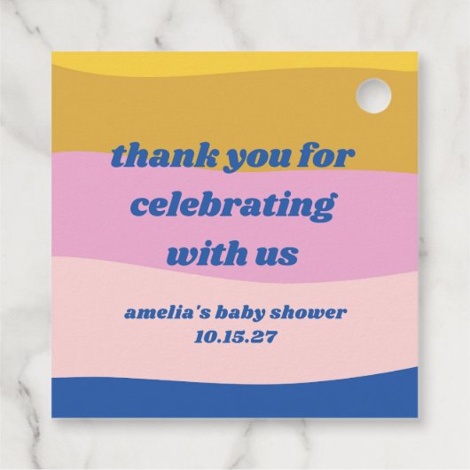ブルーピンク黄色カスタム色かわいい赤ちゃんシャワーありがとう フェイバータグ (裏面)