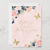 ブルーピンク・フローラ・バタフライ・キス・ベビー・シャワー 招待状 (裏面)
