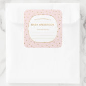 ブルーピンク+金ゴールド紙吹雪ベビーシャワー蔵書票 スクエアシール (バッグ)