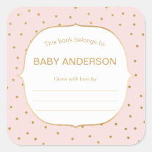 ブルーピンク+金ゴールド紙吹雪ベビーシャワー蔵書票