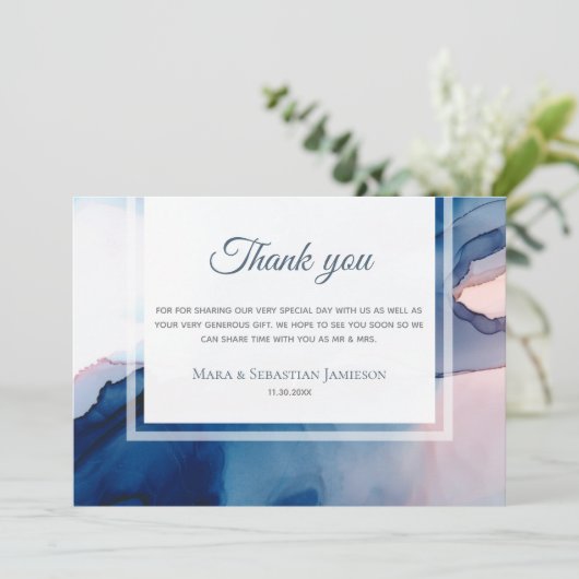 ~ブルーピンクAR17水色エレガントトレンディー結婚ズ サンキューカード (スタンド正面)