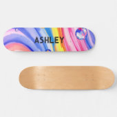 ブルーピンサーフパターンウォーターカラースケートボード スケートボード (横)