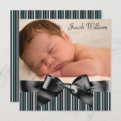 ブルーピンストライプ男の赤ちゃん写真誕生のお知らせ 案内状 (正面/裏面)
