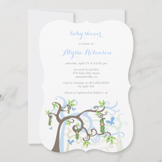 ブルーピーインザポッドボーイベビーシャワー招待状 招待状 (正面)