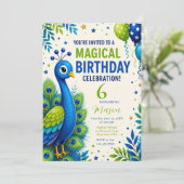 ブルーピーコックの男の子の誕生日パーティー 招待状 (スタンド正面)