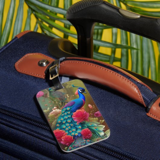 ブルーピーコックインピンクローズガーデン ラゲッジタグ (正面インサイチュ1)