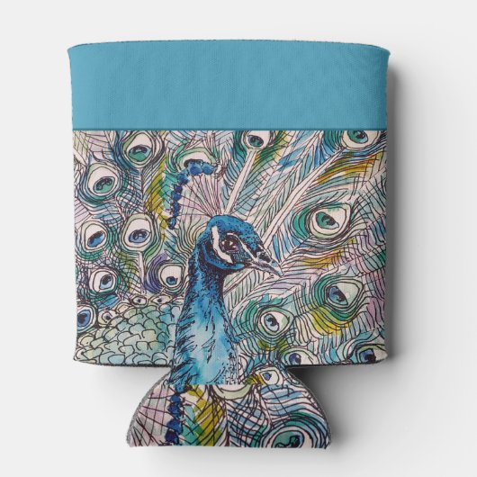 ブルーピーコックウォーターカラーアート誕生日 缶クーラー (裏面)