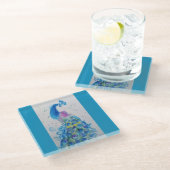 ブルーピーコックウォーター色ティール（緑がかった色）ブルーバードバード ガラスコースター (アングル)