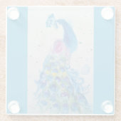 ブルーピーコックウォーター色ティール（緑がかった色）ブルーバードバード ガラスコースター (裏面)