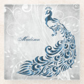 ブルーピーコックガラスパーソナライズされたコースター ガラスコースター (正面)