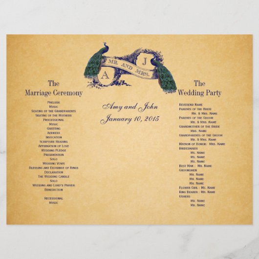 ブルーピーコックスヴィンテージウェディングプログラム (裏面)