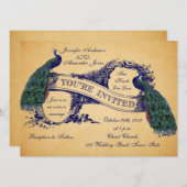 ブルーピーコックスヴィンテージウェディング招待状 招待状 (正面/裏面)