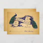 ブルーピーコックスヴィンテージウェディングRSVPカード 出欠カード (正面/裏面)