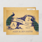 ブルーピーコックスVintage結婚式ありがとうポストカード ポストカード (正面/裏面)