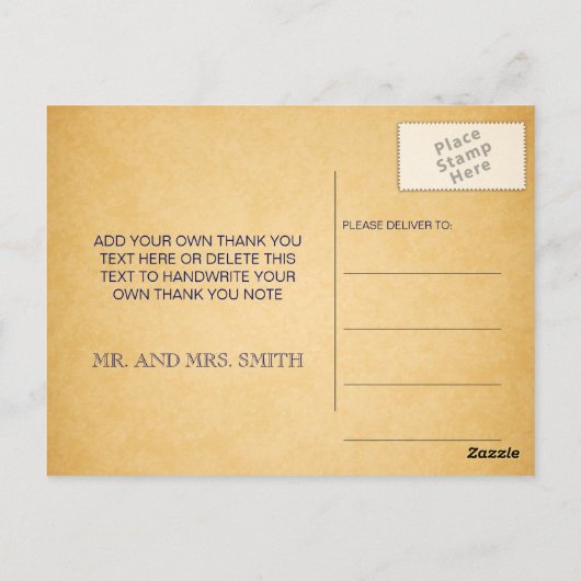 ブルーピーコックスVintage結婚式ありがとうポストカード ポストカード (裏面)