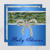 ブルーピーコックダイヤモンドリボン ベビーシャワー招待状 招待状 (正面/裏面)