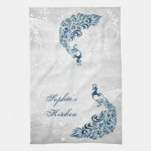 ブルーピーコックパーソナライズされたキッチンタオル キッチンタオル (縦)