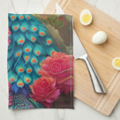 ブルーピーコックピンクローズガーデン キッチンタオル (四つ折り)