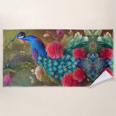 ブルーピーコックピンクローズガーデン ビーチタオル (正面)