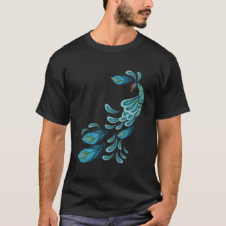 ブルーピーコックプリントティールフェザー I ピーコック Tシャツ