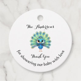 ブルーピーコックベビーシャワーメッセージカード フェイバータグ