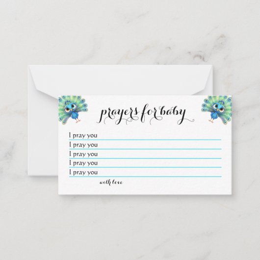 ブルーピーコックベビーシャワー祈りの言葉カード ノートカード (正面)