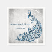 ブルーピーコックリーフつる植物ブライダルシャワーナプキン スタンダードカクテルナプキン (正面)