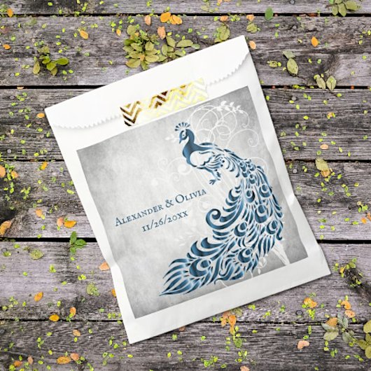 ブルーピーコックリーフつる植物結婚式の引き出物バッグ フェイバーバッグ