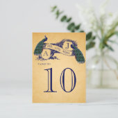 ブルーピーコックヴィンテージウェディングテーブル番号 ポストカード (スタンド正面)