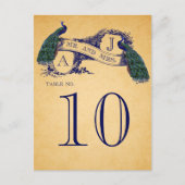 ブルーピーコックヴィンテージウェディングテーブル番号 ポストカード (正面)