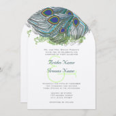 ブルーピーコックヴィンテージ羽根 招待状 (正面/裏面)