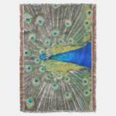 ブルーピーコック羽毛プラメージ スローブランケット (正面縦)