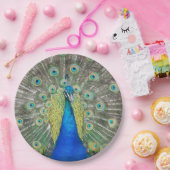 ブルーピーコック羽毛プラメージ ペーパープレート (パーティー)