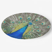ブルーピーコック羽毛プラメージ ペーパープレート (アングル)