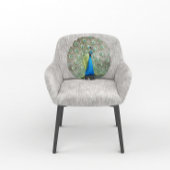 ブルーピーコック羽毛プラメージ ラウンドクッション