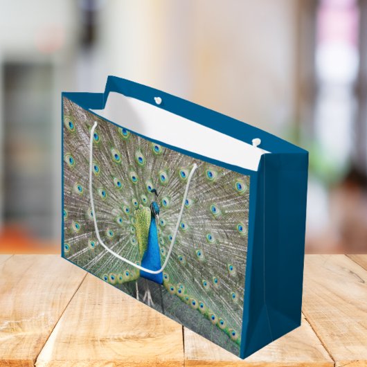 ブルーピーコック羽毛プラメージ ラージペーパーバッグ