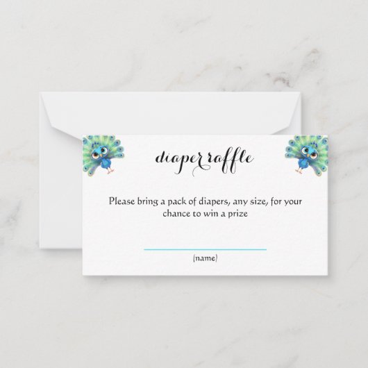 ブルーピーコック赤ちゃんシャワーおむつラッフルカード ノートカード (正面)