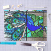 ブルーピーコック鳥ステンドグラスのデコパージュ 薄葉紙 (クラフト)