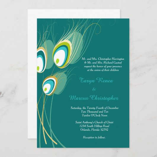 ブルーピーコック5x7結婚式招待状 招待状 (正面/裏面)